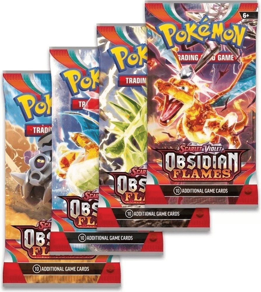Mehrere Pokémon Boosterpacks „Obsidian Flames“ mit je 10 Zusatzkarten