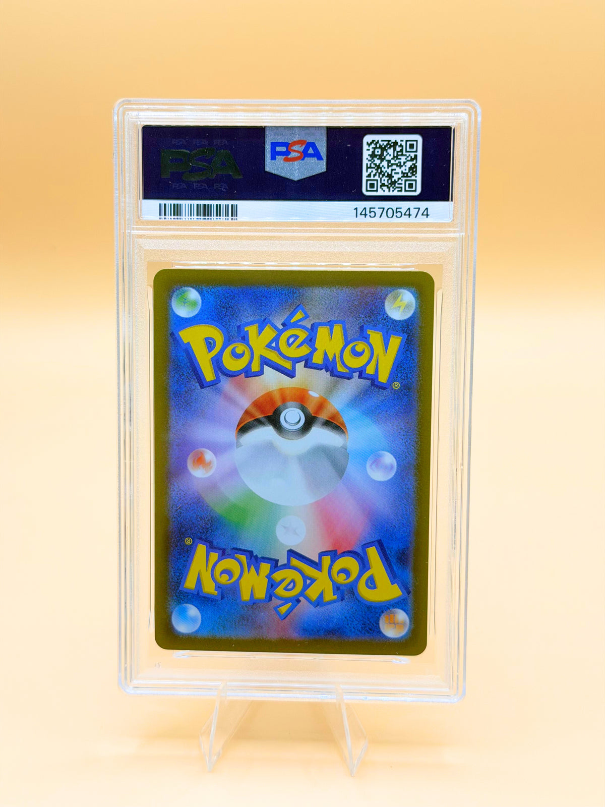 Gekapselte Pokémon-Sammelkarte PSA 10, Kartenrückseite sichtbar