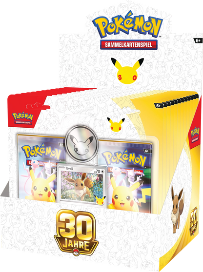 Pokémon 30-Jahre 2er-Blister, Vorderseite mit Kartenfenster und Eevee-Panels