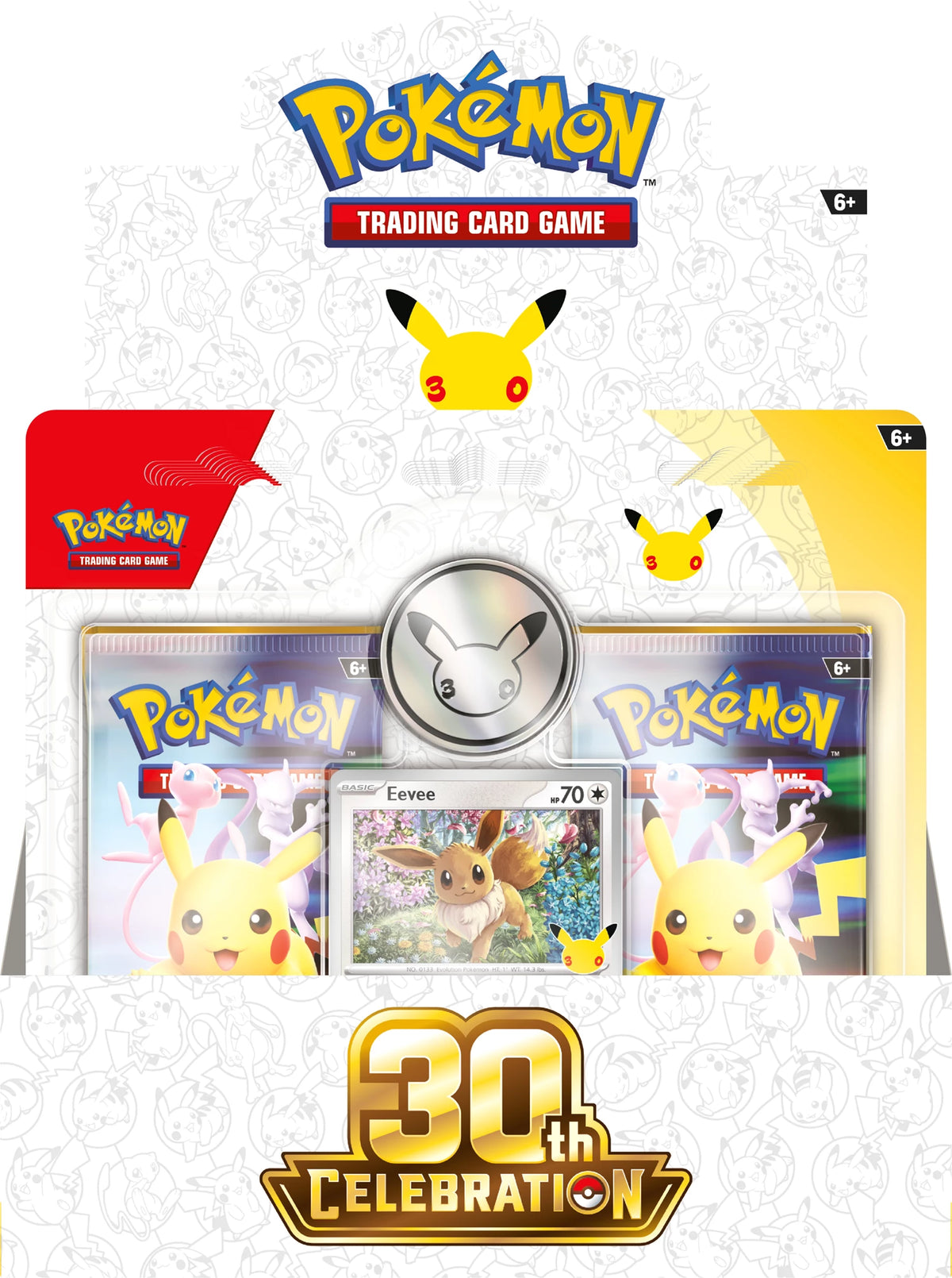 Pokémon Kartenblister 30th Celebration frontal, zwei Karten mit Pikachu-Motiven