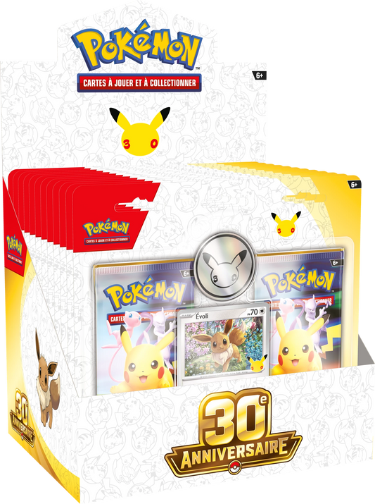 Pokémon 30. Jubiläum 2er-Karten-Blister, Frontansicht mit Pikachu-Motiv und 30e-Logo