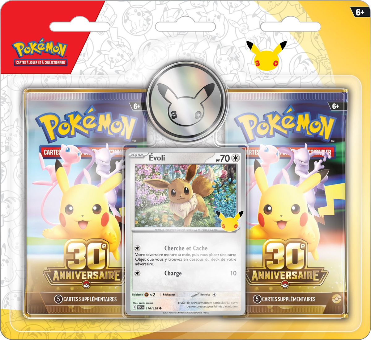 Pokémon 30. Jubiläum 2er-Karten-Blister mit Metalldeckring und Kartenfenstern mit Evoli