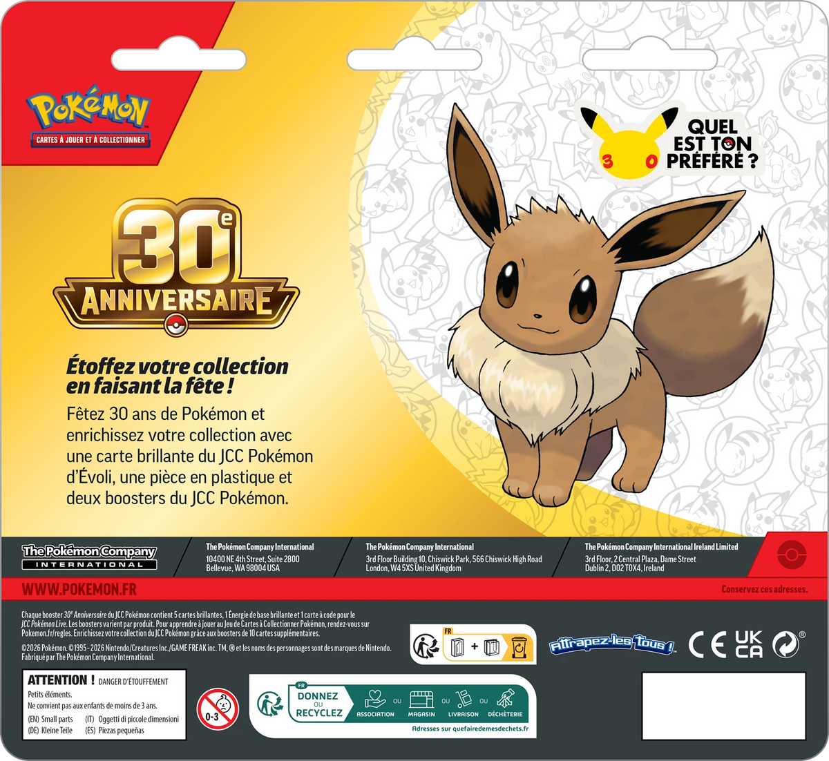 Pokémon 30. Jubiläum 2er-Karten-Blister mit Eevee auf der Rückseite und Kartensammelhinweisen