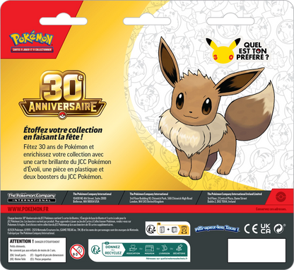 Pokémon 30. Jubiläum 2er-Karten-Blister mit Eevee auf der Rückseite und Kartensammelhinweisen