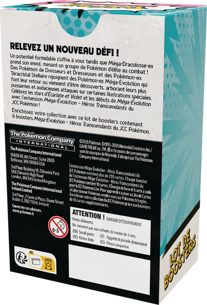 Pokémon Héros Transcendants Booster-Set, Rückseite mit Inhalts- und Sicherheitshinweisen