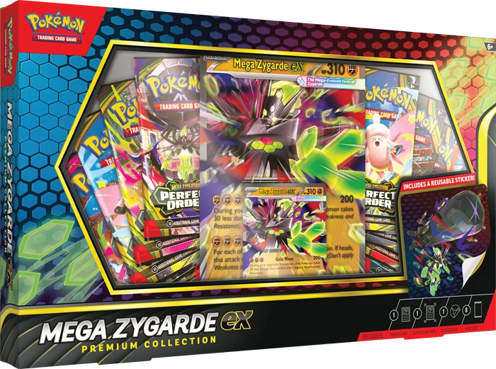 Sammelbox-Front mit Karten- und Sticker-Details sowie Zygarde-Ex-Titelzeile unten