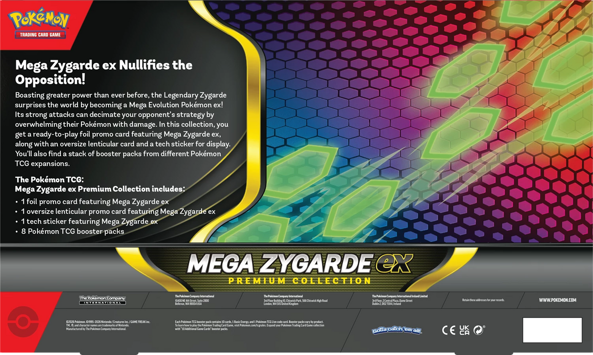 Pokémon Mega-Zygarde Ex Premium-Sammelbox Rückseite mit Produktinfos und Grafik