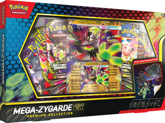 Premium-Kollektion mit Mega-Zygarde ex, Front mit Kartenset im Sichtfenster