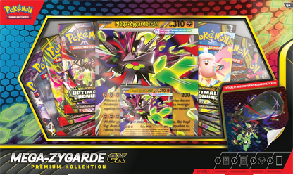 Premium-Kollektion mit Mega-Zygarde ex, Frontansicht mit farbigen Karten