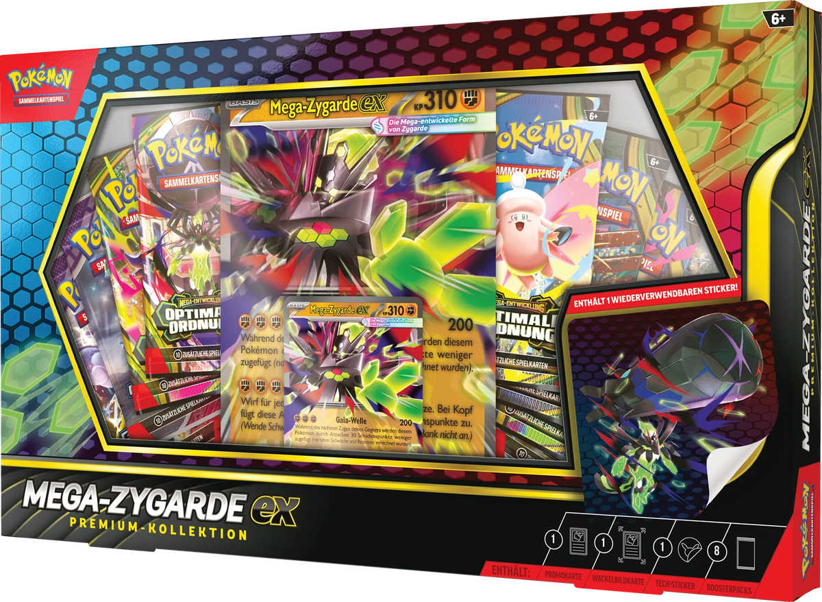 Premium-Kollektion mit Mega-Zygarde ex, Vorderseite mit Karten im Einschub