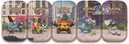 Set aus mehreren Pokémon Mini-Tins mit verschiedenen Motivillustrationen auf Vorderseiten