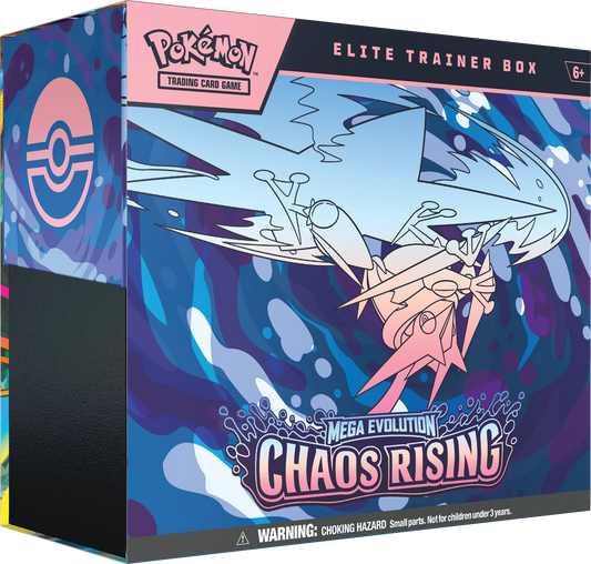 Pokémon Elite Trainer Box mit Mega Evolution Chaos Rising Artwork