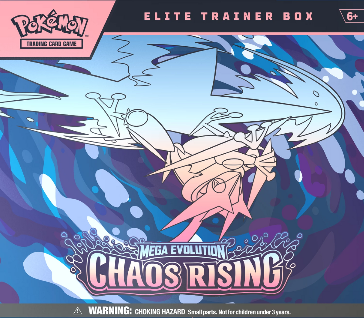 Pokémon Elite Trainer Box Vorderseite mit Mega Evolution Chaos Rising Motiv