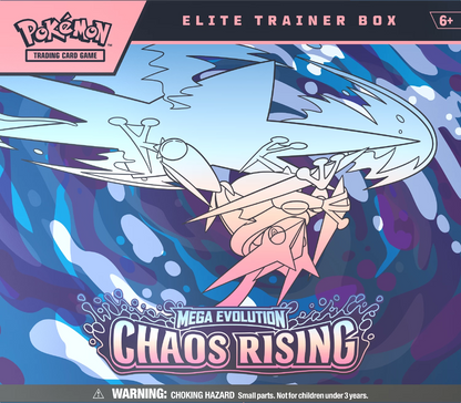 Pokémon Elite Trainer Box Vorderseite mit Mega Evolution Chaos Rising Motiv