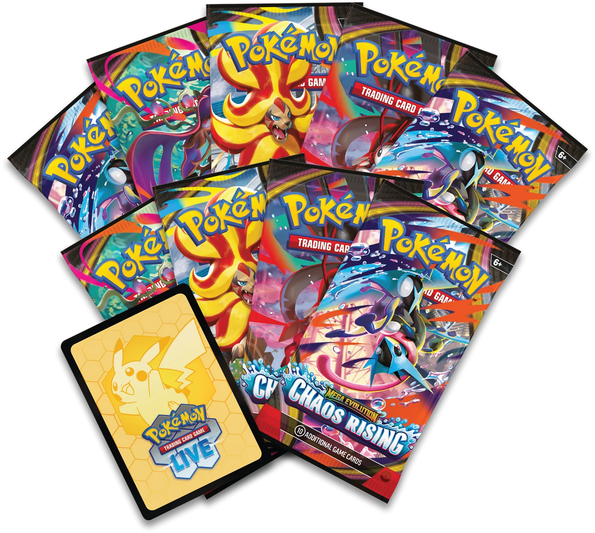 Pokémon Boosterpacks im Karton-Layout mit Chaos Rising Designs