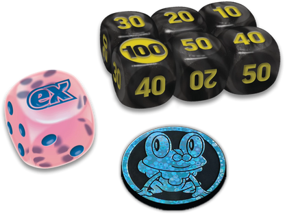 Pokémon Würfel-Set: schwarze Würfel mit Zahlen und rosa EX-Würfel