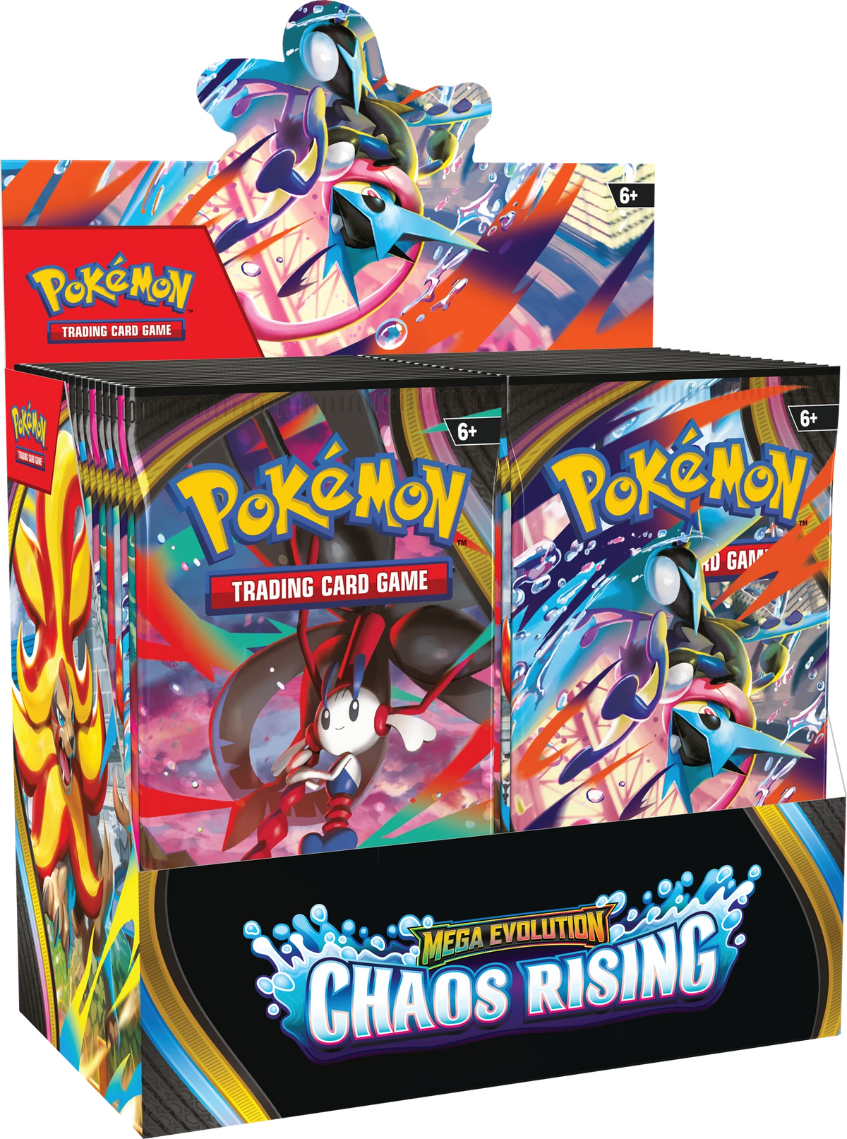 Pokémon Chaos Rising Boosterbox mit Frontmotiv und Mega Evolution Aufdruck