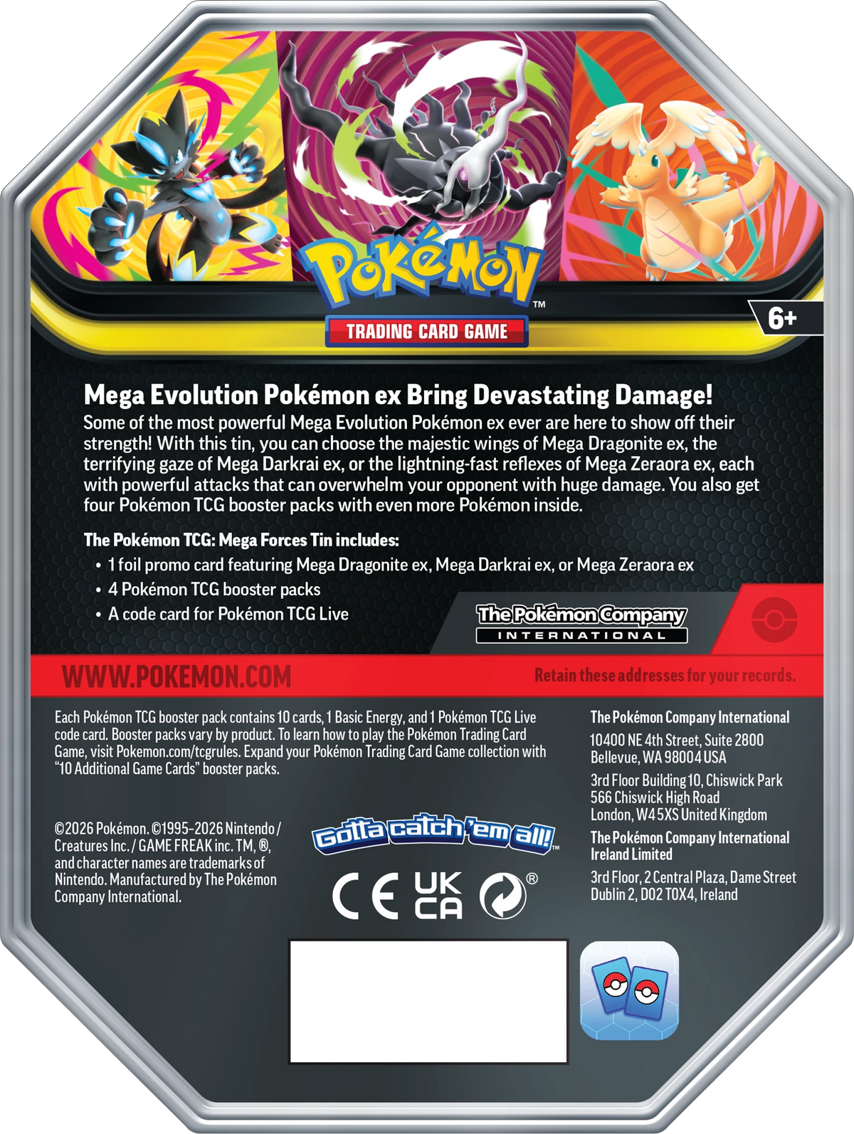 Pokémon Mega Forces ex Karten-Tin mit Pokémon-Motiven