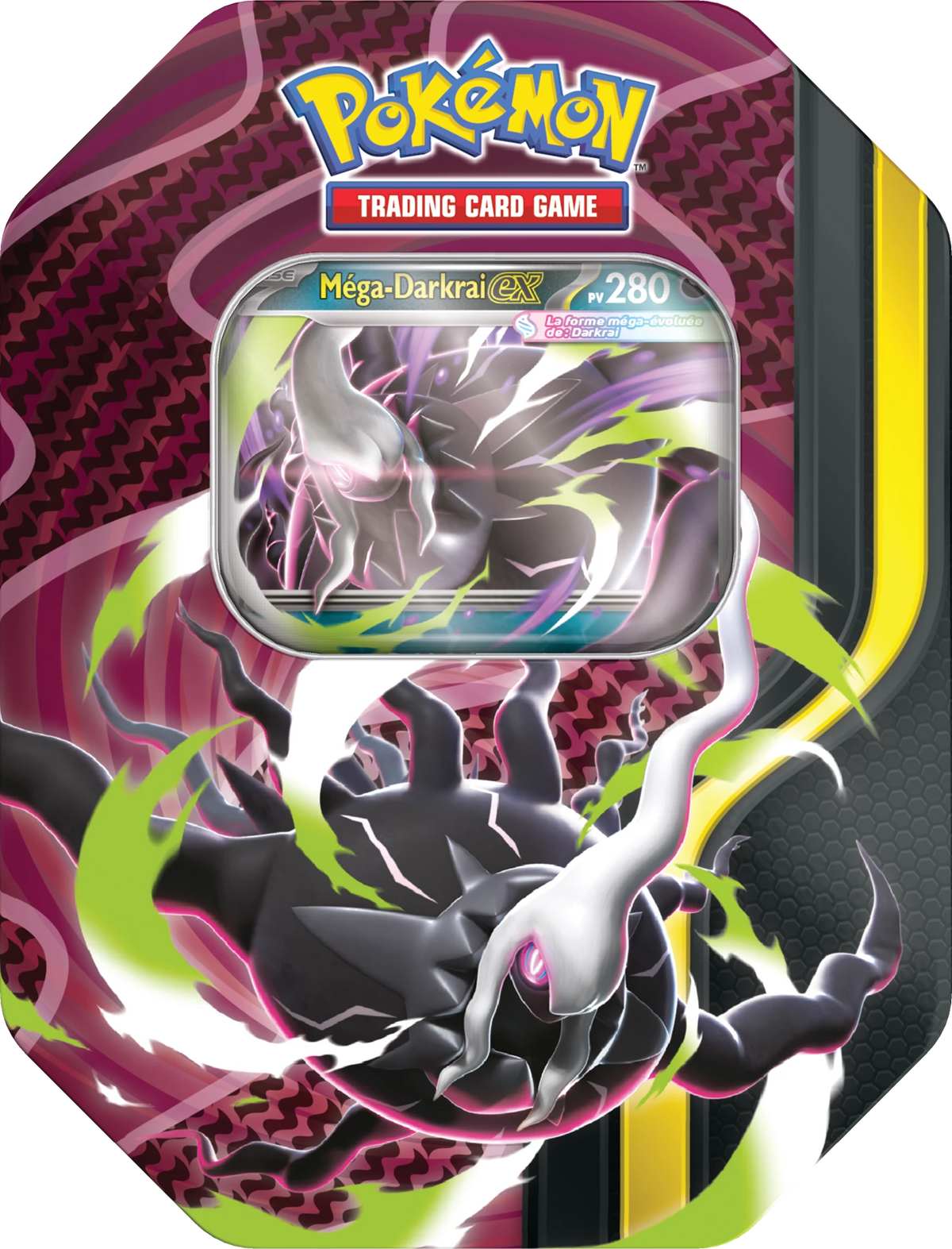 Pokémon-Kartenspieldose mit Mega-Darkrai-EX-Illustration auf der Vorderseite