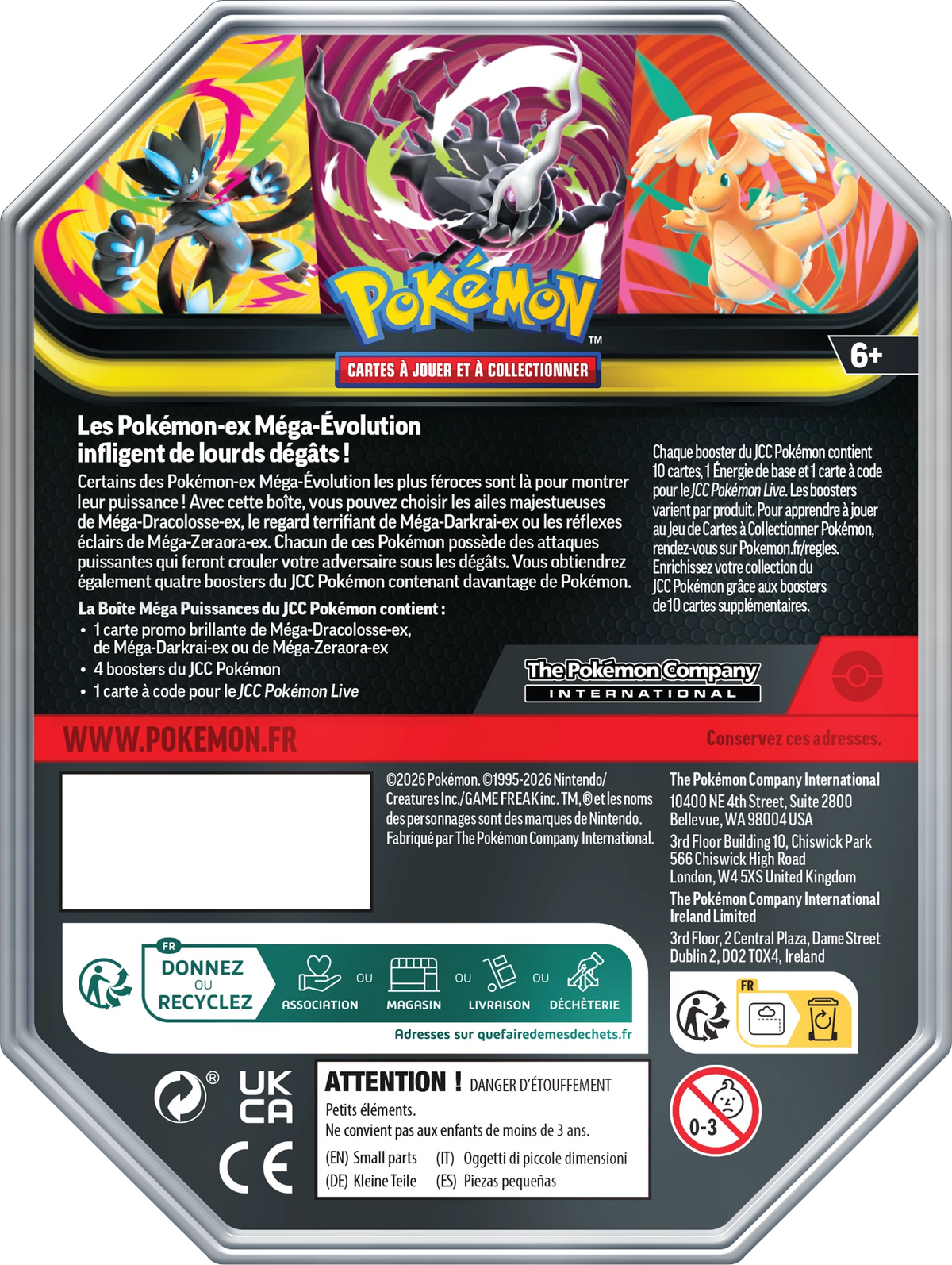 Pokémon-Kartenspieldose Rückseite mit Sammel- und Sicherheitshinweisen