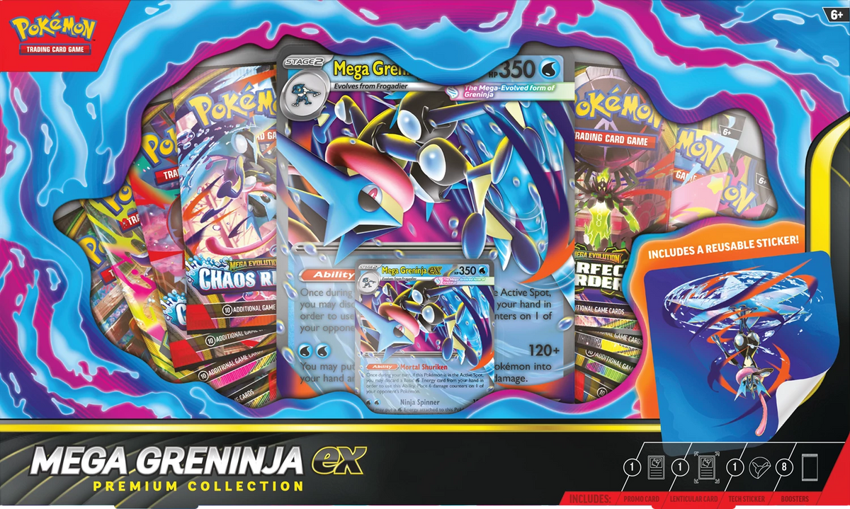 Pokémon Premium Collection Packung mit Mega Greninja ex Karte und wiederverwendbarem Sticker