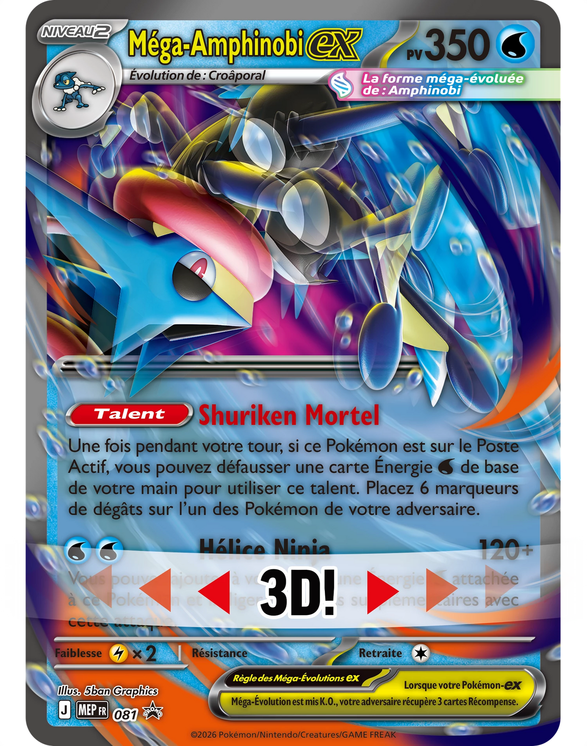 Pokémon Mega-Amphinobi ex Sammelkarte mit 3D-Hinweis und P350-Angabe