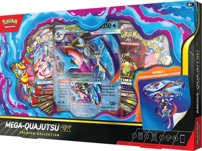 Pokémon Mega-Quajutsu ex Premium-Kollektion, Rückseite mit Illustration und Stickerfeld