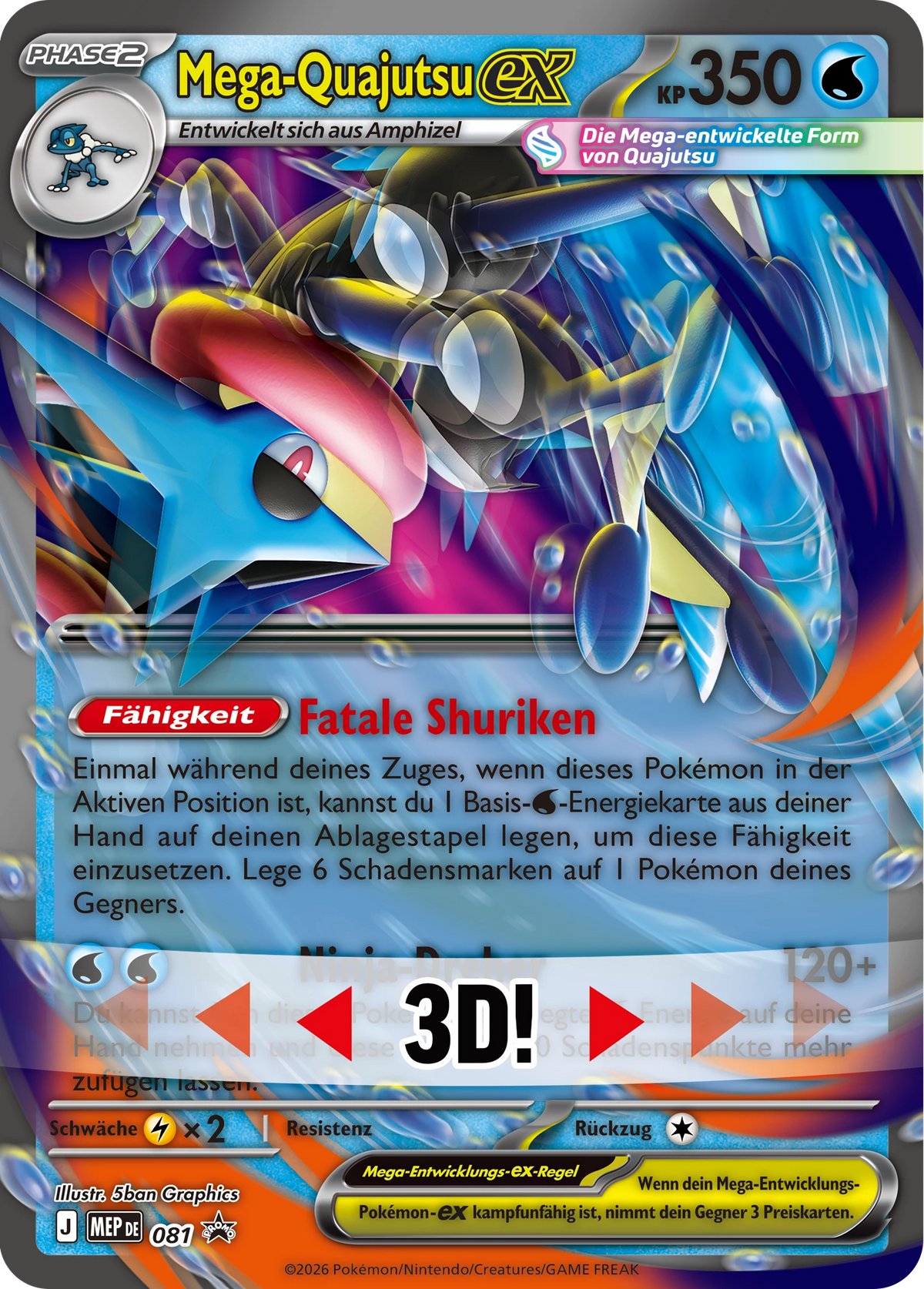Mega-Quajutsu ex Karte, Nahansicht mit Fähigkeits-Text und 3D-Elementen