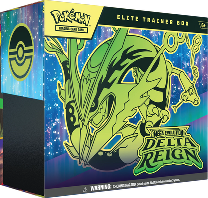 Pokémon Delta Reign Elite Trainerbox in 3D-Ansicht mit grün-blauem Delta-Reign Motiv