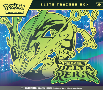 Pokémon Delta Reign Elite Trainerbox, Nahansicht des grünen Mega-Evolution-Delta-Reign Designs