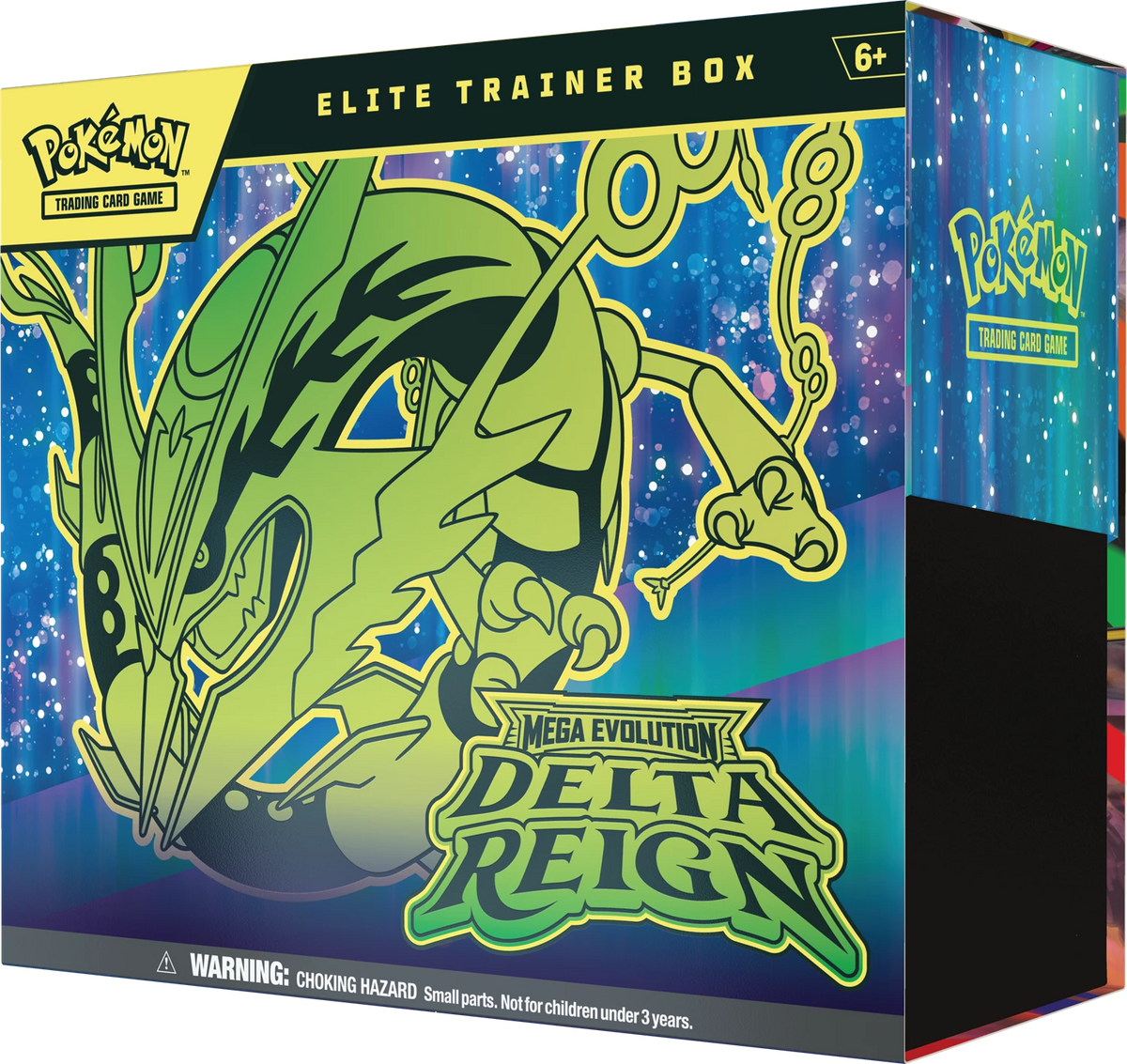 Pokémon Delta Reign Elite Trainerbox mit grünem Delta-Reign-Motiv und Mega-Evolution-Logo