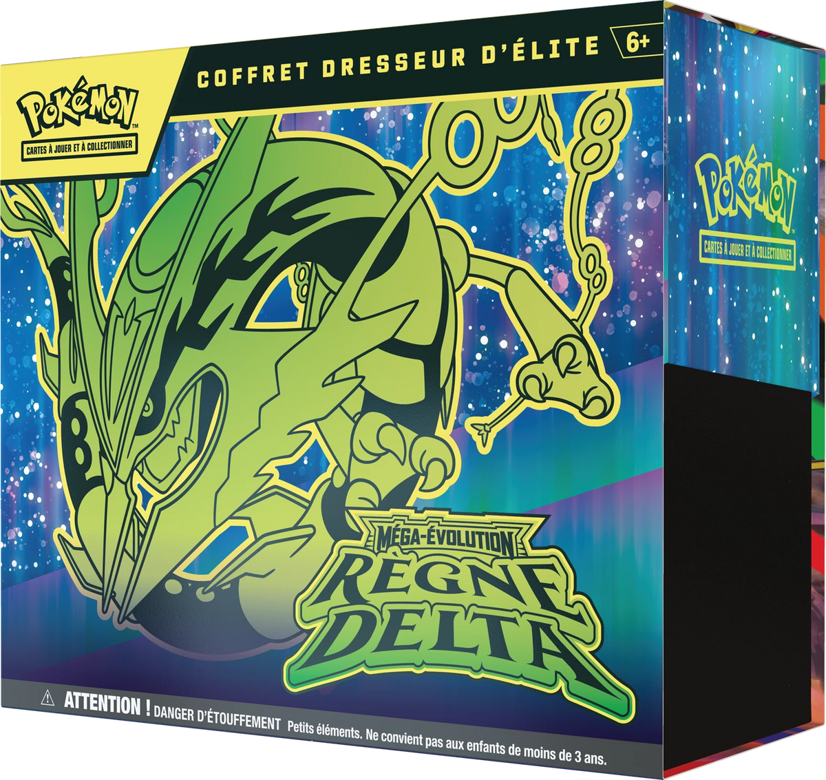 Pokémon Elite Trainer-Box mit blauem Hintergrund und grünem „Reign Delta“ Logo