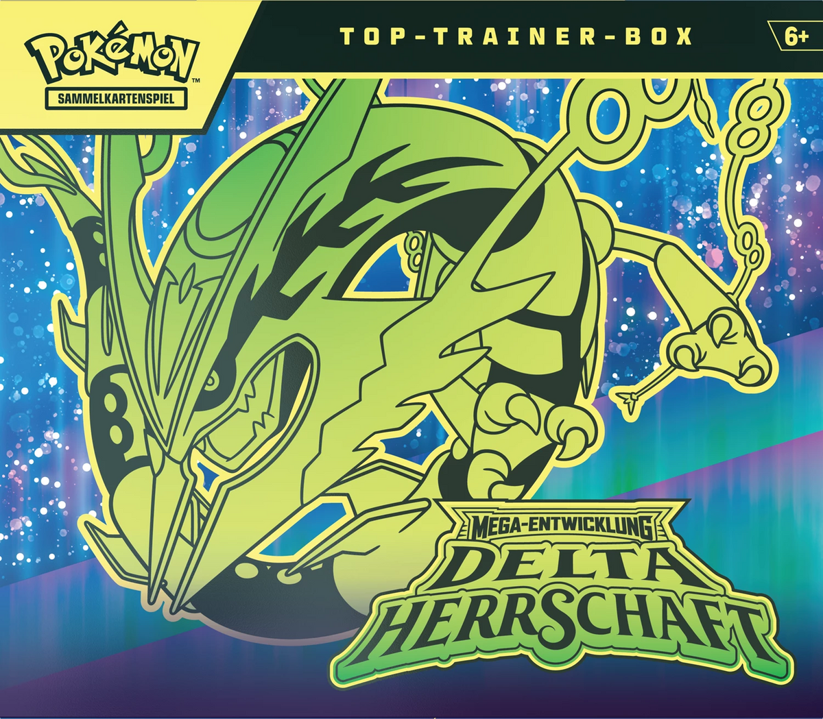 Pokémon Elite-Trainer-Box Vorderansicht mit „Mega-Entwicklung Delta Herrschaft“