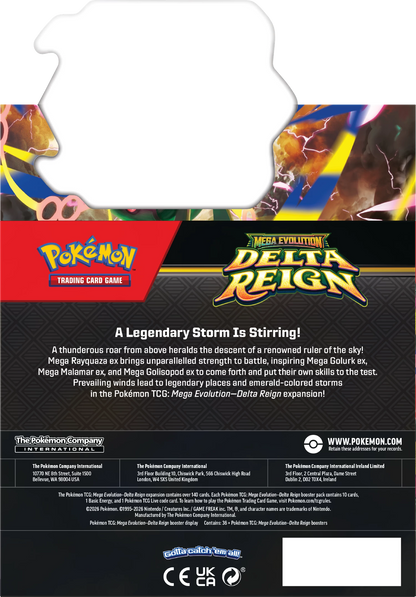 Pokémon Booster-Display „Delta Reign“ in Schwarz mit Logo und Pack-Design.