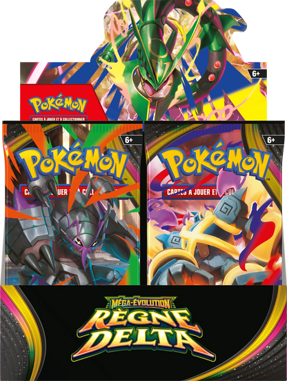 Pokémon Delta Reign Booster-Display, zweifach bedruckte Booster-Ansicht mit Mega-Evolution-Logo