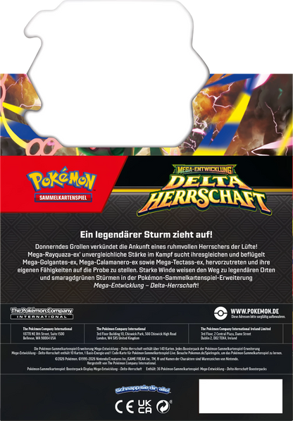 Pokémon Delta Herrschaft Booster-Display mit rotem Sammelspiel-Logo und Warnhinweisen