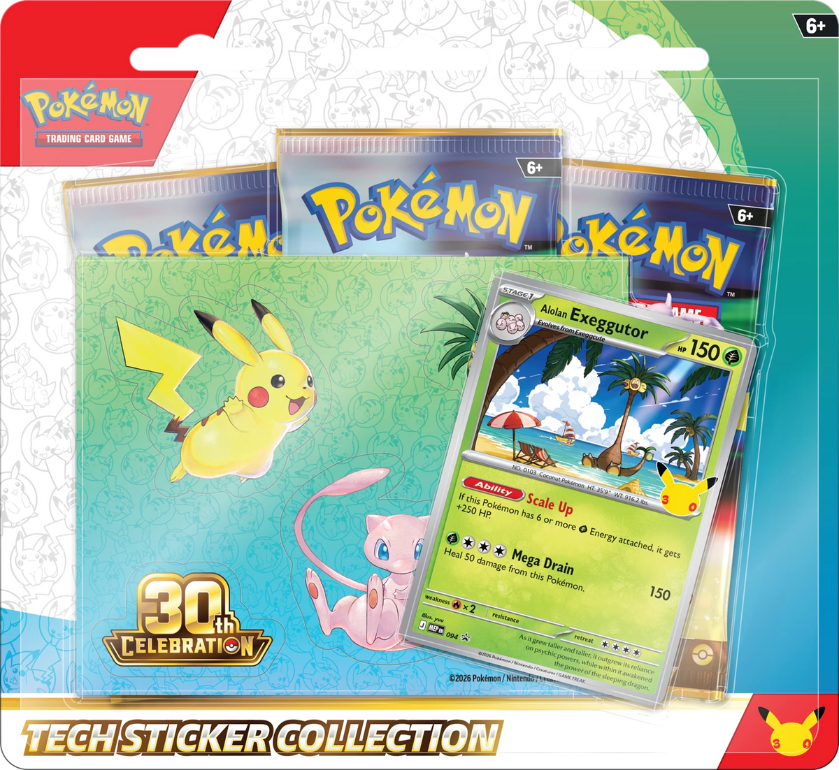 Pokémon Tech-Stickerkarte mit Alolan Exeggutor im Folienkartenbeutel