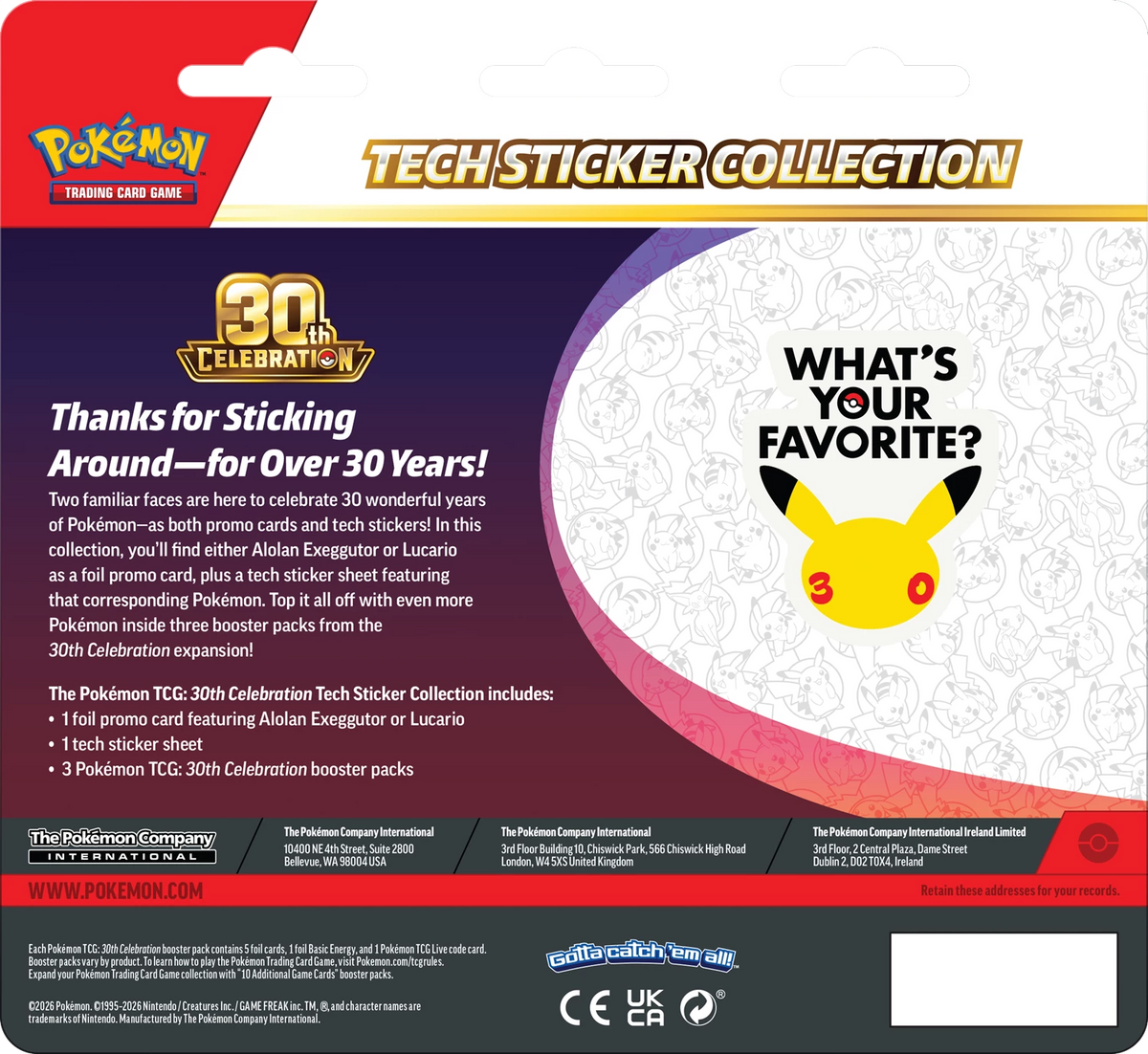 Rückseite der Tech-Stickerkollektion mit Info-Text und CE-Markierung