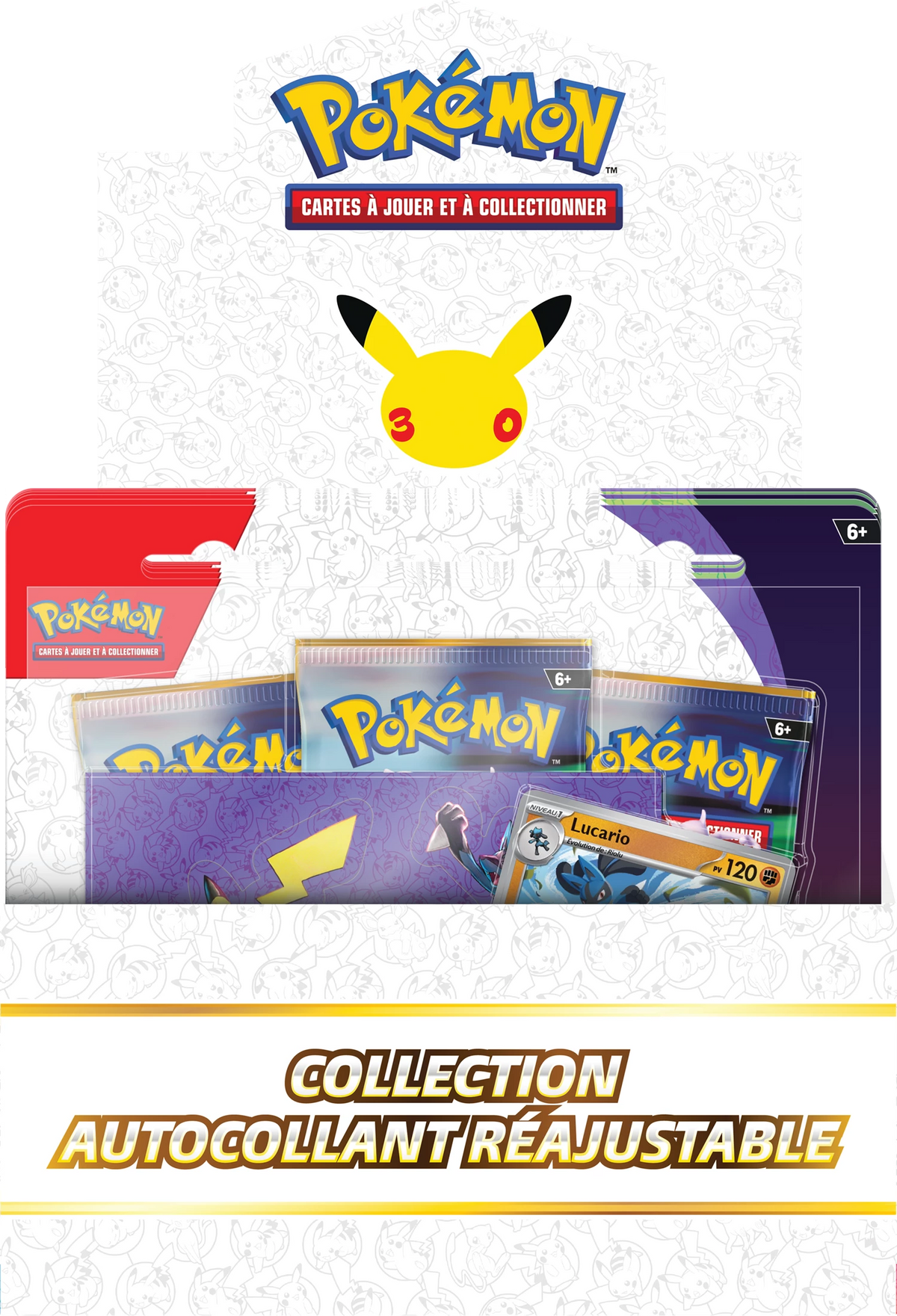 Pokémon Sticker-Sammlung-Box mit geöffneten Hüllen, 6+ Altersangabe sichtbar
