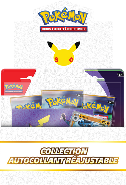 Pokémon Sticker-Sammlung-Box mit geöffneten Hüllen, 6+ Altersangabe sichtbar