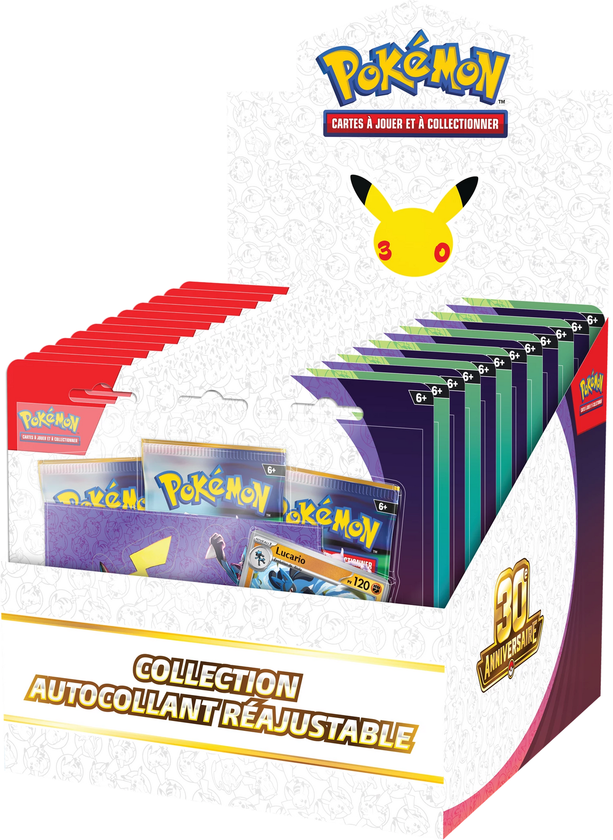 Pokémon Sticker-Sammlung, Box mit Kartenstapeln und 30-Jahre-Celebration