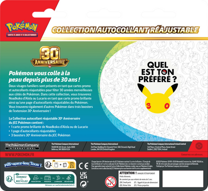 Verpackungsrückseite der Pokémon Sticker-Sammlung, Hinweise und CE/UK-CA-Icons