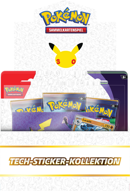 Pokémon Tech-Sticker-Kollektion, Vorderansicht mit Kartenpacks im Set