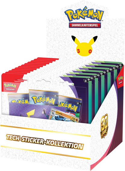 Pokémon Tech-Sticker-Kollektion, Packbox von der Seite mit Kartenpacks