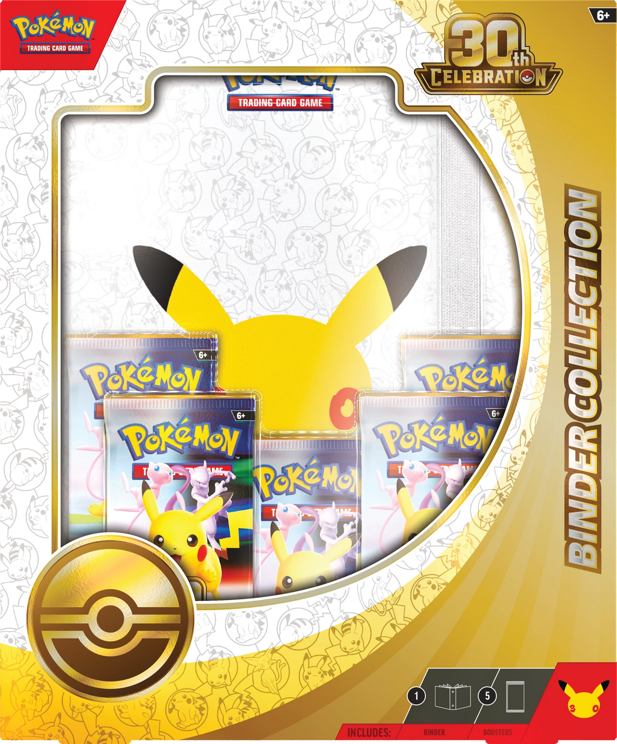 Pokémon-Binderkollektion-Box 30th Celebration mit Karten-Sichtfenster und Pikachu-Emblem