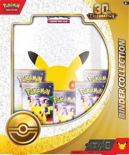 Pokémon-Binderkollektion-Box 30th Celebration mit Karten-Sichtfenster und Pikachu-Emblem