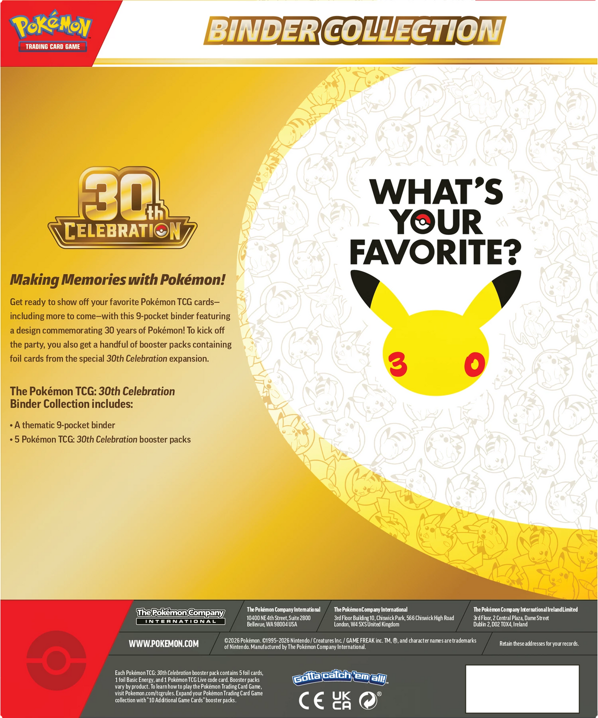 Pokémon-30th-Celebration-Binderkollektion mit Pikachu-Motiv und gelbem Rahmendesign