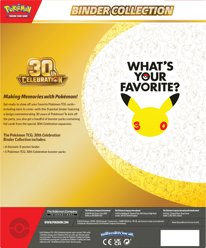 Pokémon-30th-Celebration-Binderkollektion mit Pikachu-Motiv und gelbem Rahmendesign