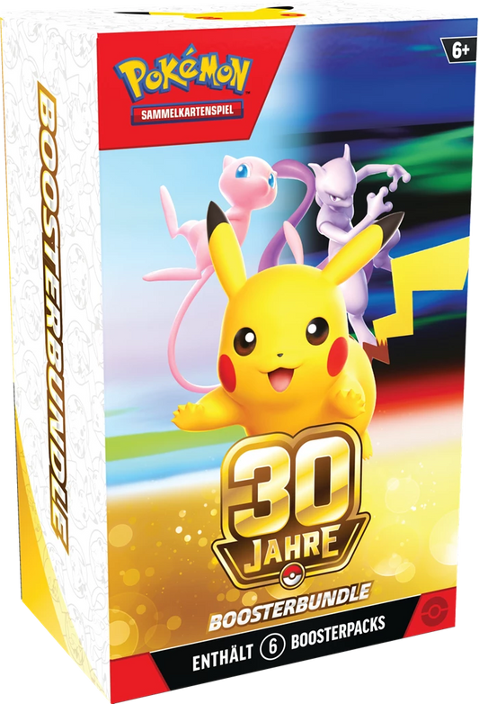 Pokémon 30-Jahre Booster-Bundle-Box mit Pikachu, 30-Jahre-Emblem und 6 Boosterpacks