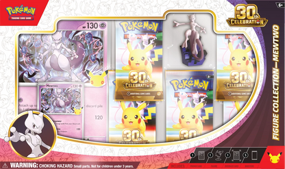 Pokémon-Figurverpackung Mewtwo mit Fenster, 30th-Logo und Warnhinweis